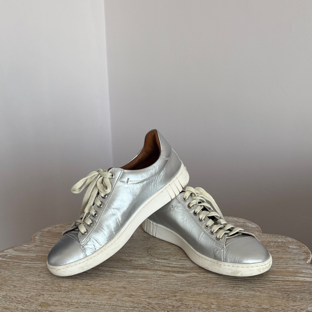 Bally Silver And Tan Leather Sneakers, 8us